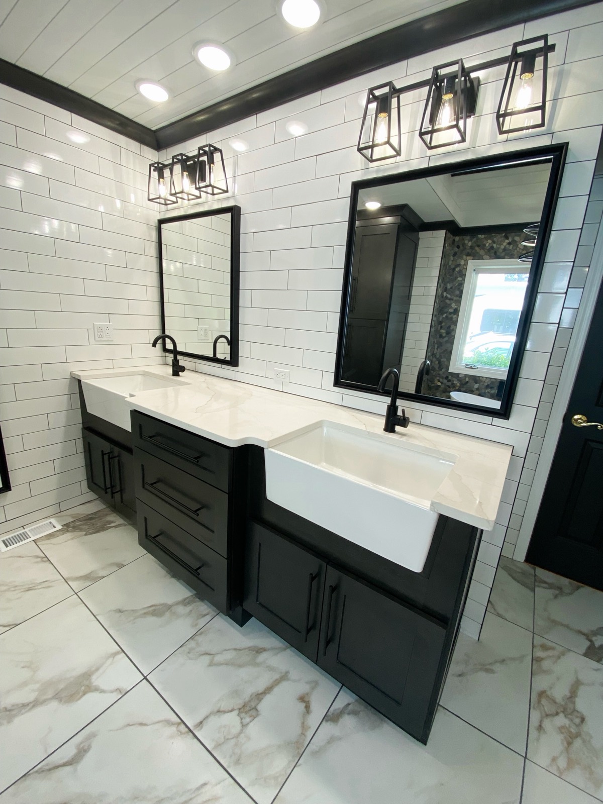 Black Vanity — Double Farmhouse Sinks